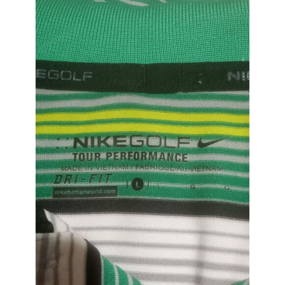 Nike Golf Tour Performance Green Gray Striped Dri Fit Casual Polo Shirt Large L - Picture 10 of 14